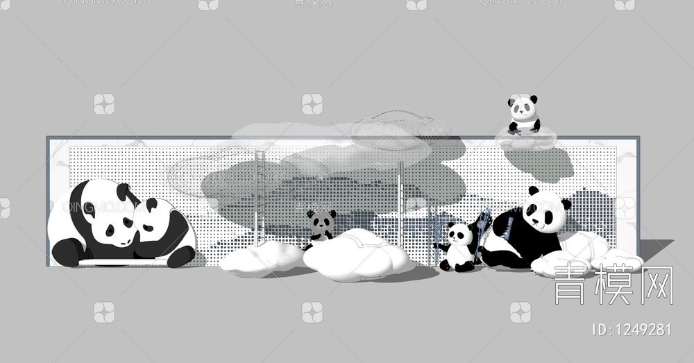 儿童熊猫云朵景墙SU模型下载【ID:1249281】