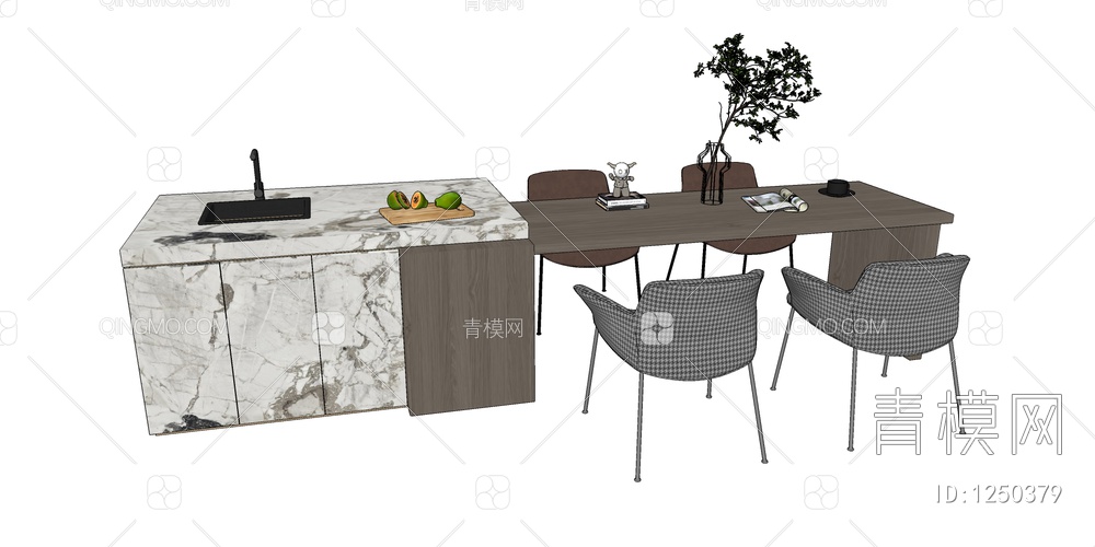 中岛台 餐桌椅SU模型下载【ID:1250379】