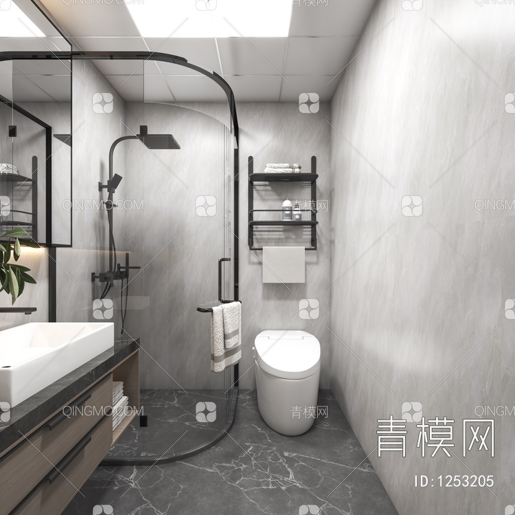 客餐厅 卧室 生活阳台 卫生间 厨房3D模型下载【ID:1253205】
