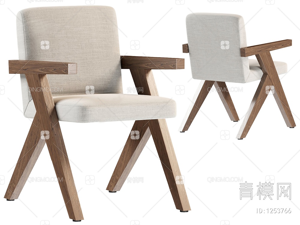 实木布艺单椅餐椅3D模型下载【ID:1253766】