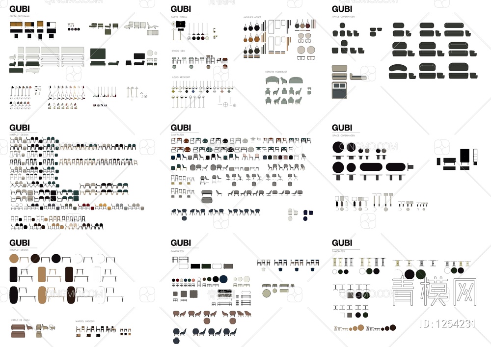 GUBI进口家具平立面CAD图库【ID:1254231】