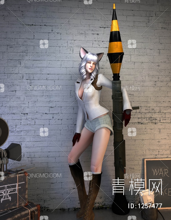 性感妖娆女战士 美女摆拍3D模型下载【ID:1257477】