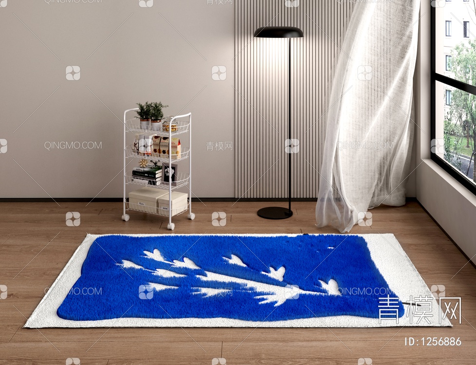 克莱因蓝毛绒方形地毯3D模型下载【ID:1256886】