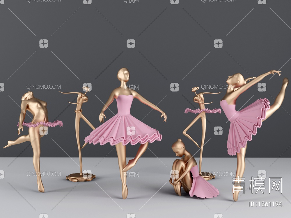 芭蕾女士雕塑摆件组合3D模型下载【ID:1261194】
