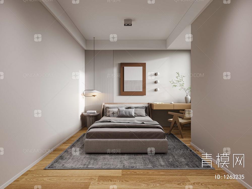 【次卧 客房3D模型】-现代CR侘寂有灯光有贴图MAX2016次卧 客房3d模型下载-ID1263235-免费3Dmax模型库 - 青模3d模型网