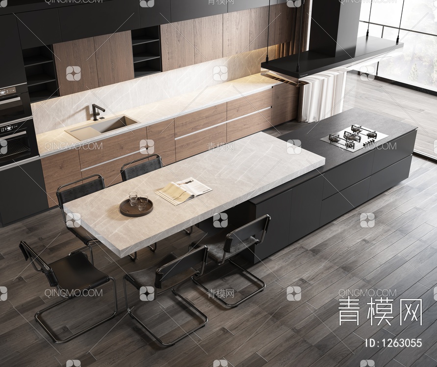 厨房 中岛台 餐桌椅组合3D模型下载【ID:1263055】
