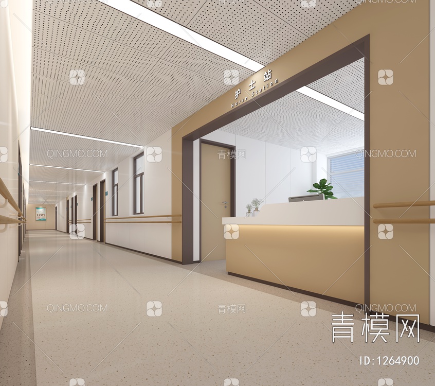 医院护士站走廊3D模型下载【ID:1264900】