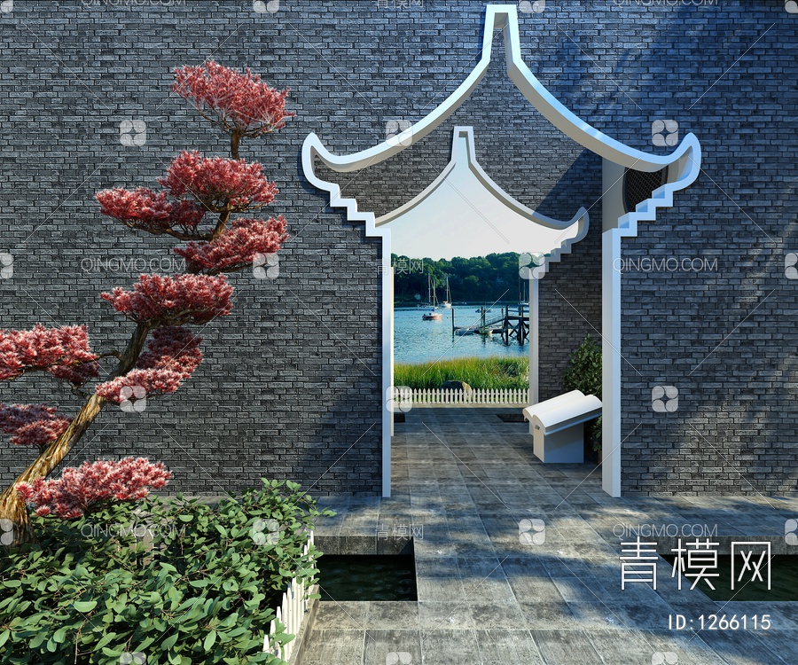 园林门洞，公园陈设，庭院门3D模型下载【ID:1266115】