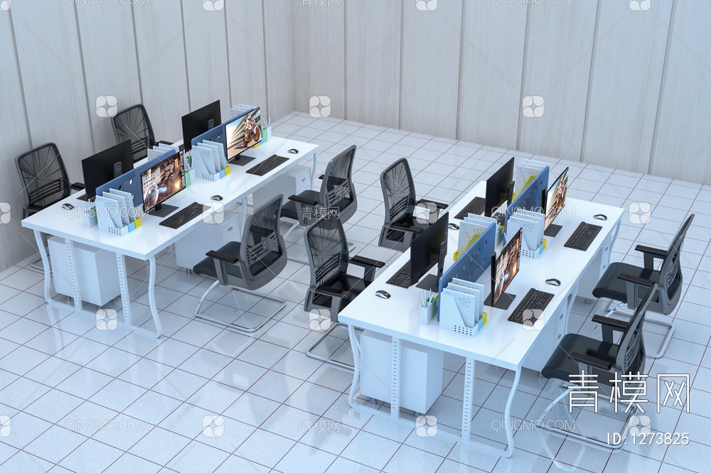 卡位办公桌椅 工位办公桌 隔断办公室 财务办公桌 卡位电脑桌3D模型下载【ID:1273825】