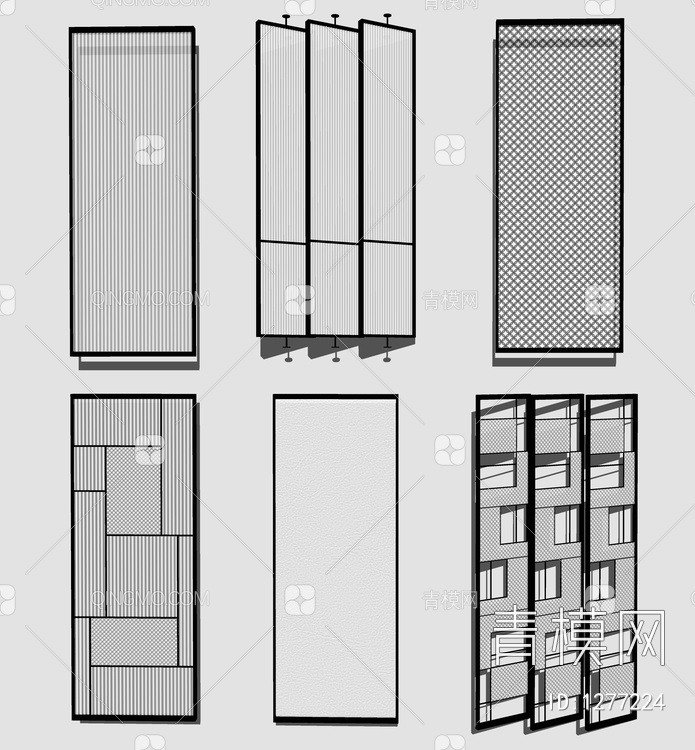 玻璃屏风 隔断SU模型下载【ID:1277224】