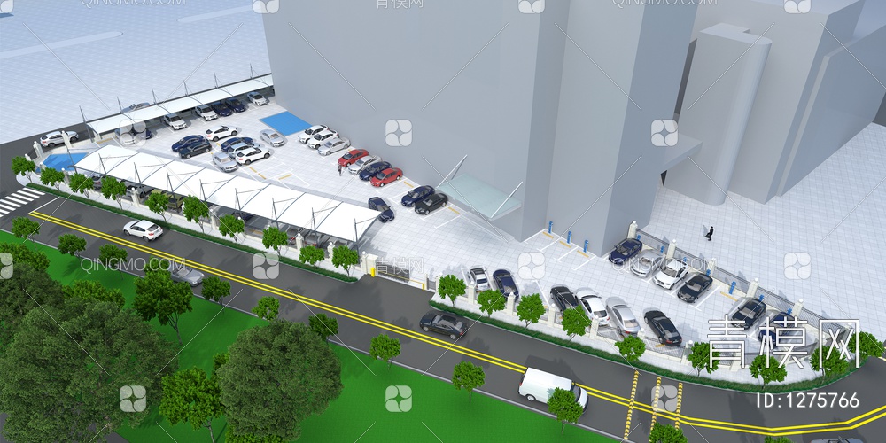 膜结构车棚停车场3D模型下载【ID:1275766】