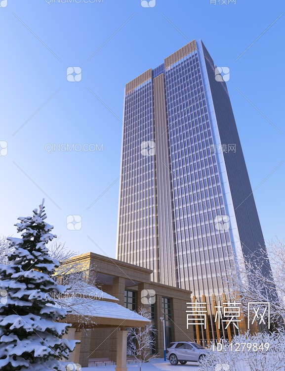 办公楼外观雪景3D模型下载【ID:1279849】