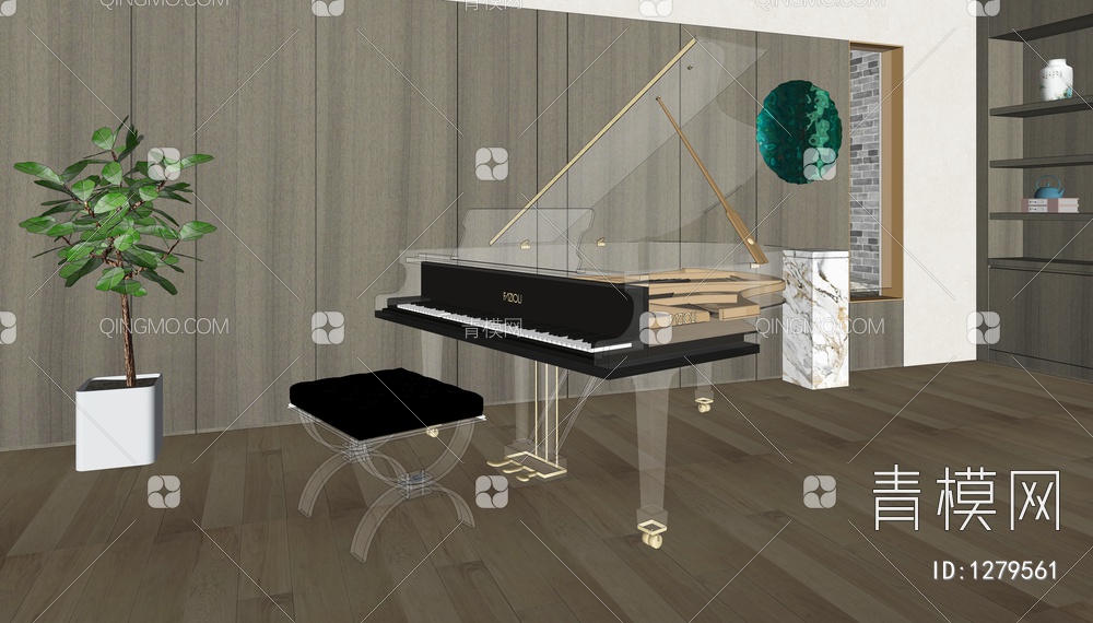艺术钢琴 透明钢琴SU模型下载【ID:1279561】