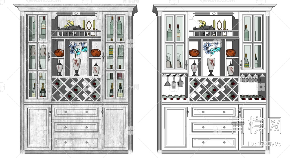 酒柜SU模型下载【ID:1280995】
