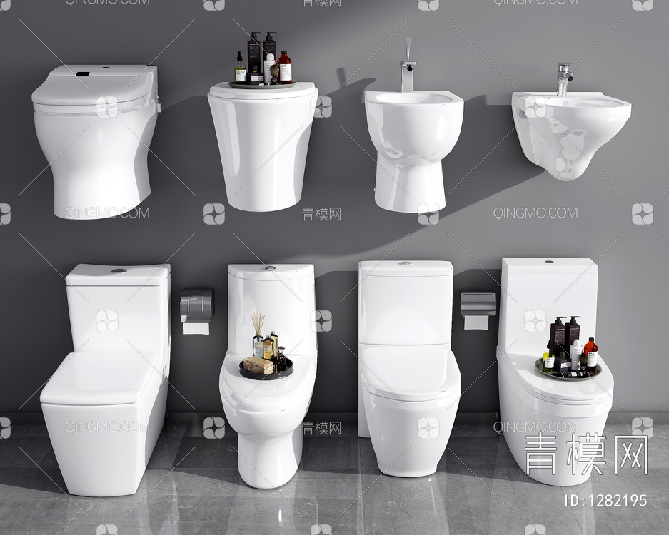马桶 坐便器 智能马桶 卫浴小件 厕纸盒 ，洗浴用品3D模型下载【ID:1282195】