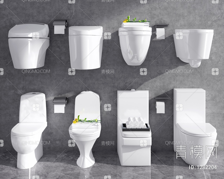 马桶 坐便器 智能马桶 卫浴小件 厕纸盒 洗浴用品3D模型下载【ID:1282204】