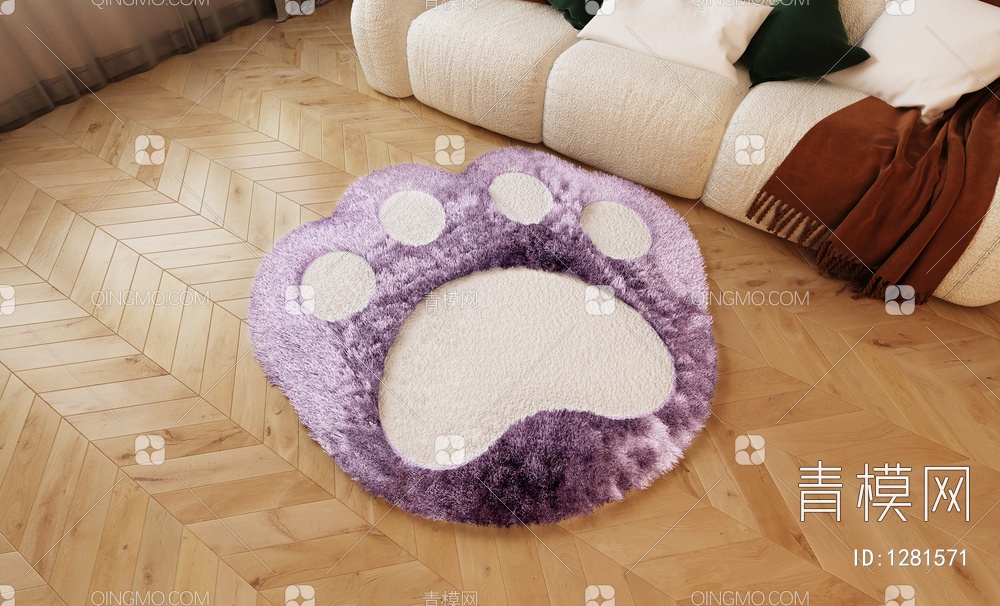 毛绒猫爪造型地毯3D模型下载【ID:1281571】