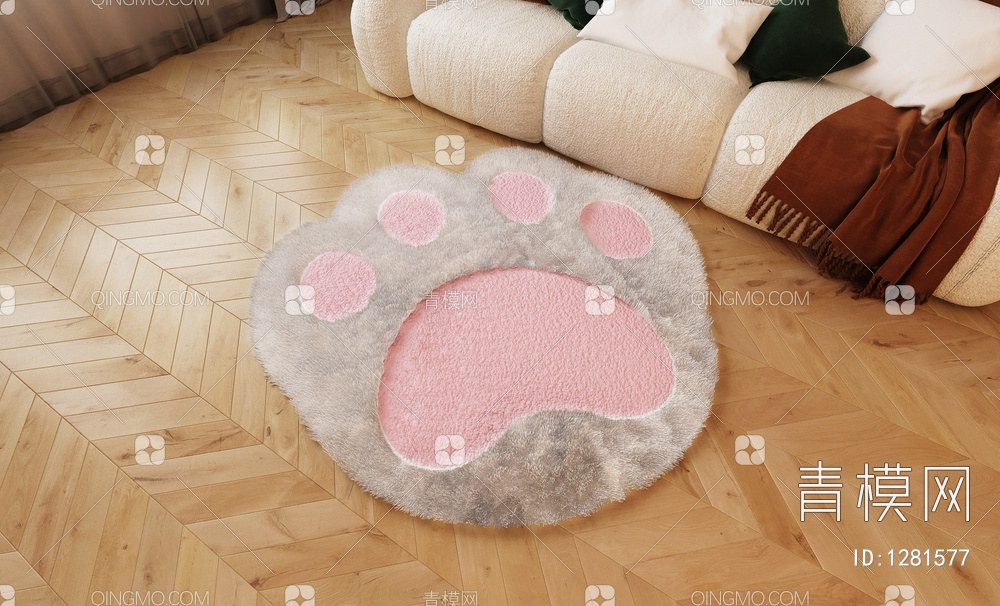 毛绒猫爪造型地毯3D模型下载【ID:1281577】