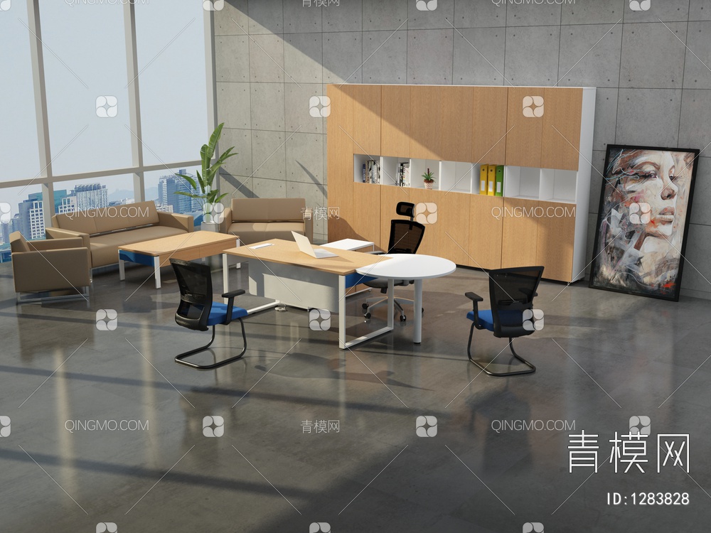 经理办公室，办公家具，办公场所3D模型下载【ID:1283828】
