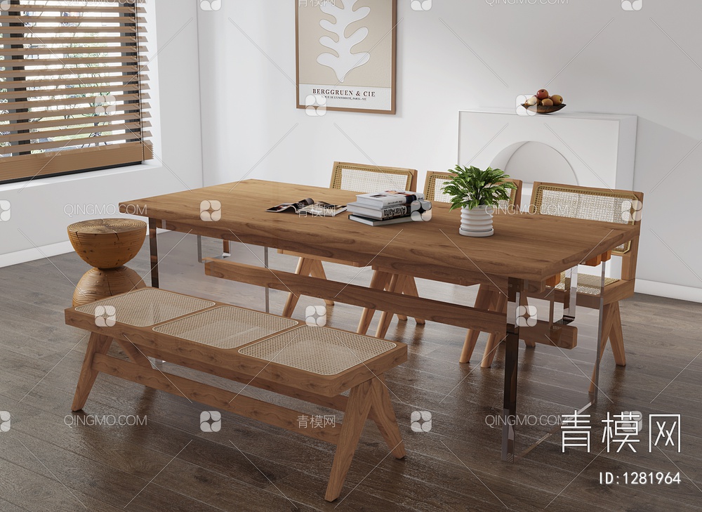 餐厅，餐桌椅，悬浮餐桌，昌迪加尔餐椅3D模型下载【ID:1281964】