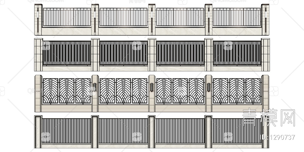 铁艺围墙SU模型下载【ID:1290737】