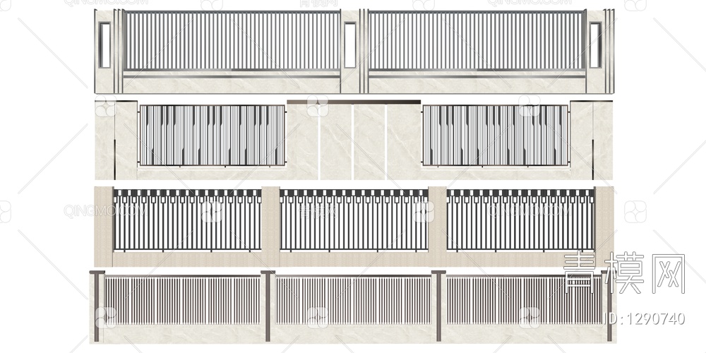 铁艺围墙SU模型下载【ID:1290740】