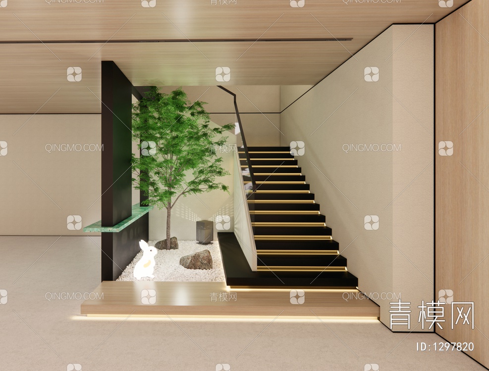 别墅旋转玻璃扶手楼梯室内景观小品suSU模型下载【ID:1297820】