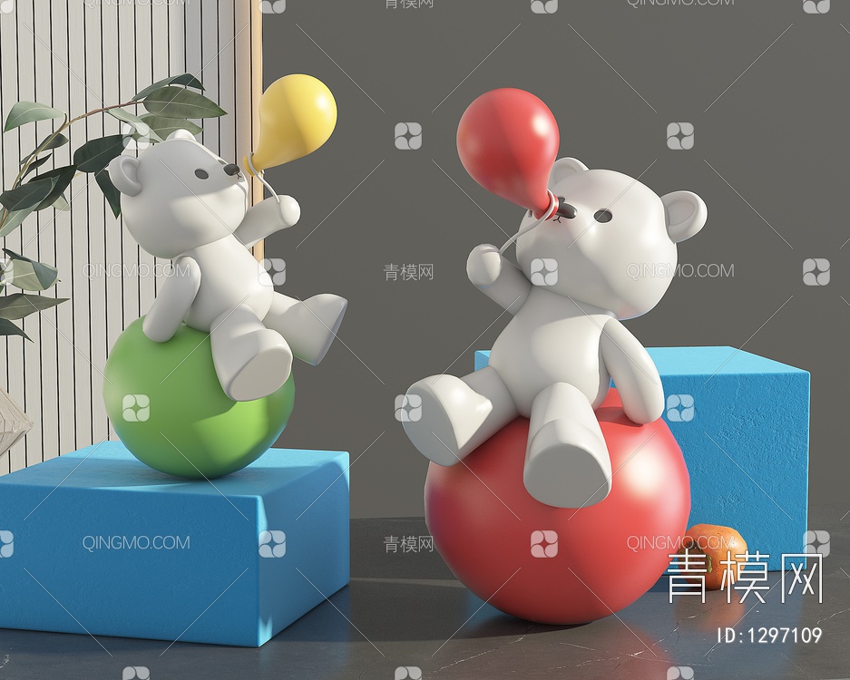 吹气球小熊雕塑摆件3D模型下载【ID:1297109】