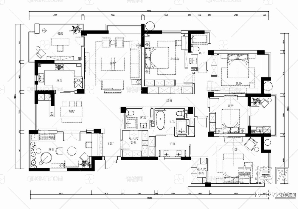 260㎡大平层五居室CAD施工图 家装 私宅  大宅 大平层 样板房【ID:1299365】