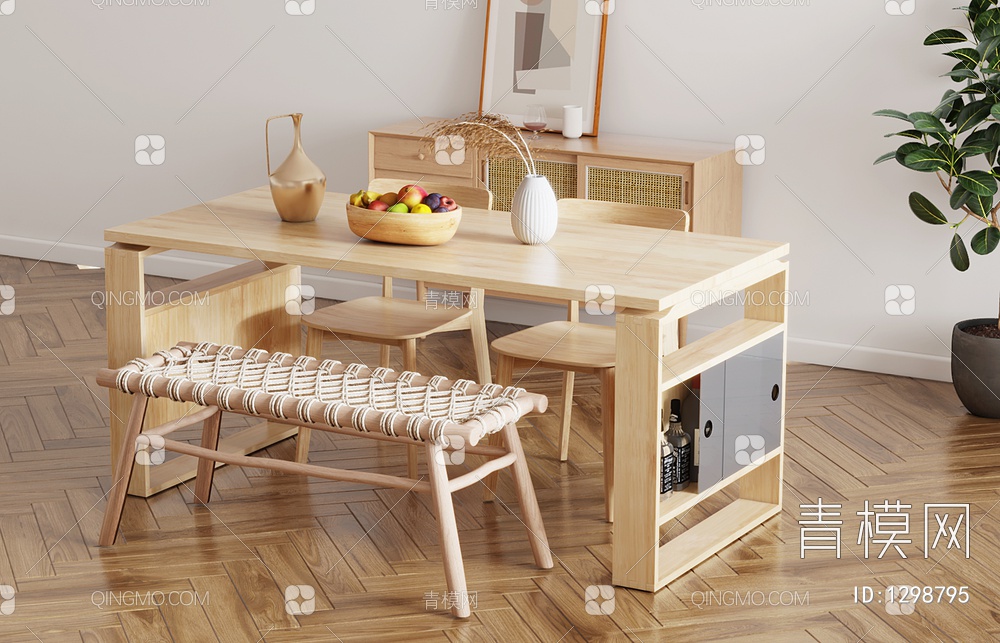 餐桌椅，餐桌椅，实木餐桌椅3D模型下载【ID:1298795】