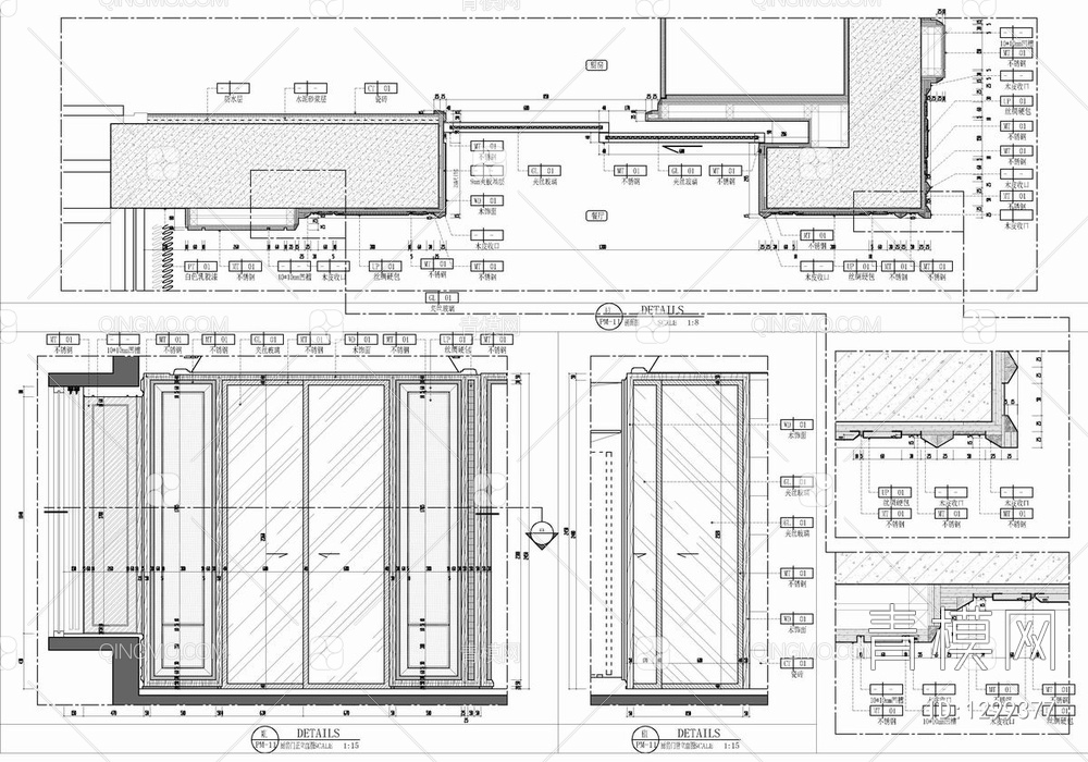 110㎡样板房CAD施工图 家装 平层 三居室 私宅 样板房【ID:1299377】