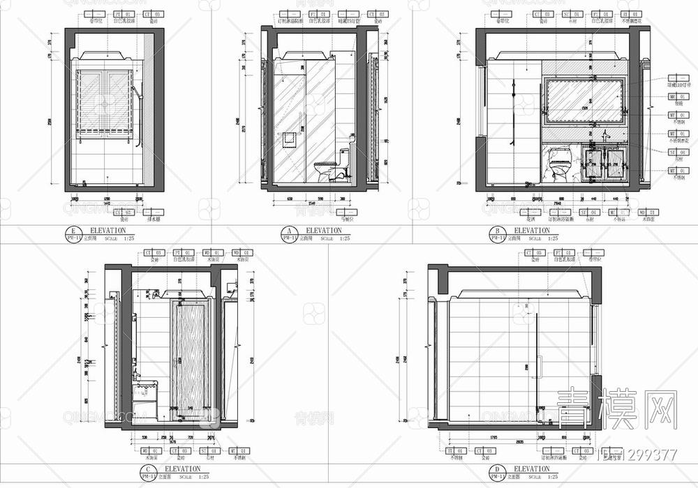 110㎡样板房CAD施工图 家装 平层 三居室 私宅 样板房【ID:1299377】