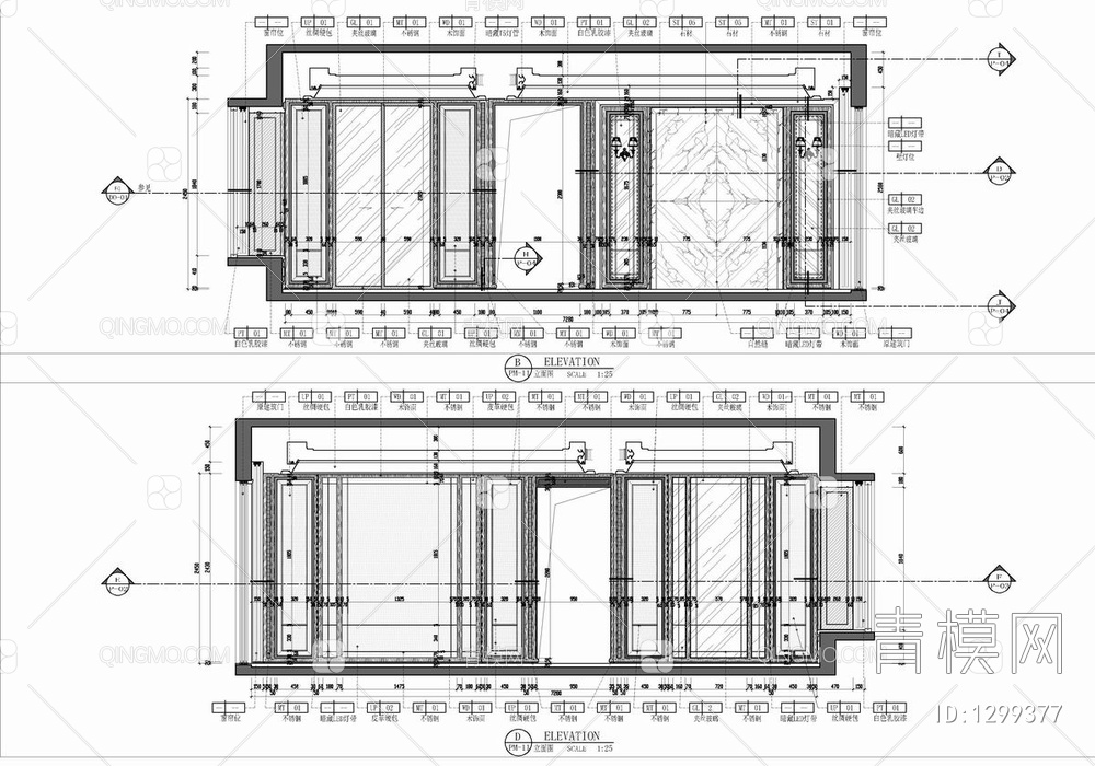 110㎡样板房CAD施工图 家装 平层 三居室 私宅 样板房【ID:1299377】