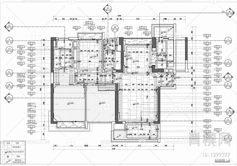 110㎡样板房CAD施工图 家装 平层 三居室 私宅 样板房【ID:1299377】