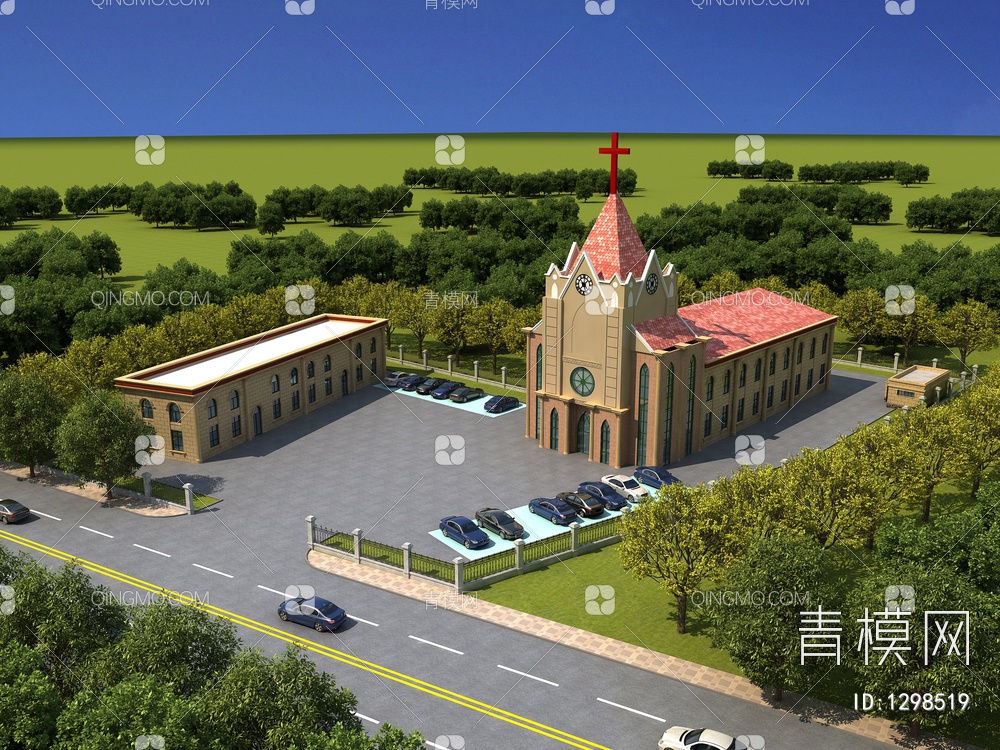 教堂鸟瞰3D模型下载【ID:1298519】
