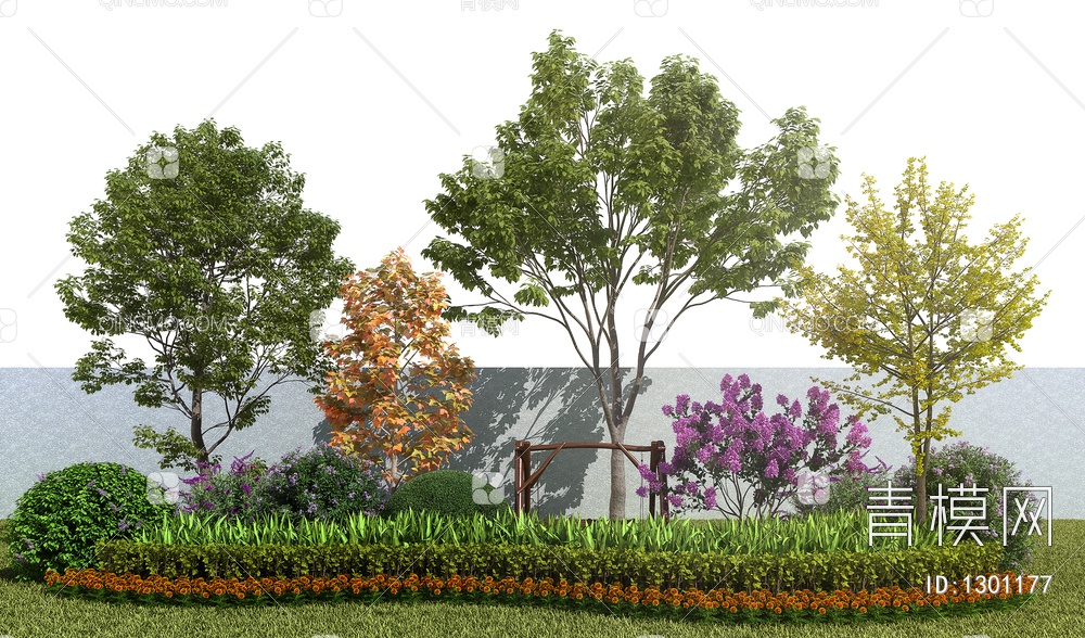 景观植物园艺小品，灌木鲜花，树木花草，秋千堆花3D模型下载【ID:1301177】