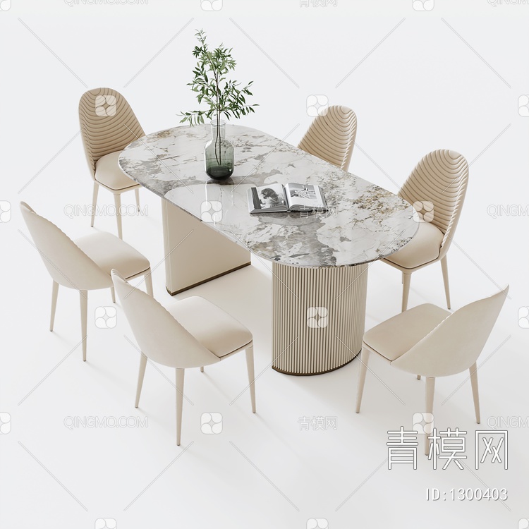 餐桌椅组合，奶油餐桌椅，餐桌椅3D模型下载【ID:1300403】