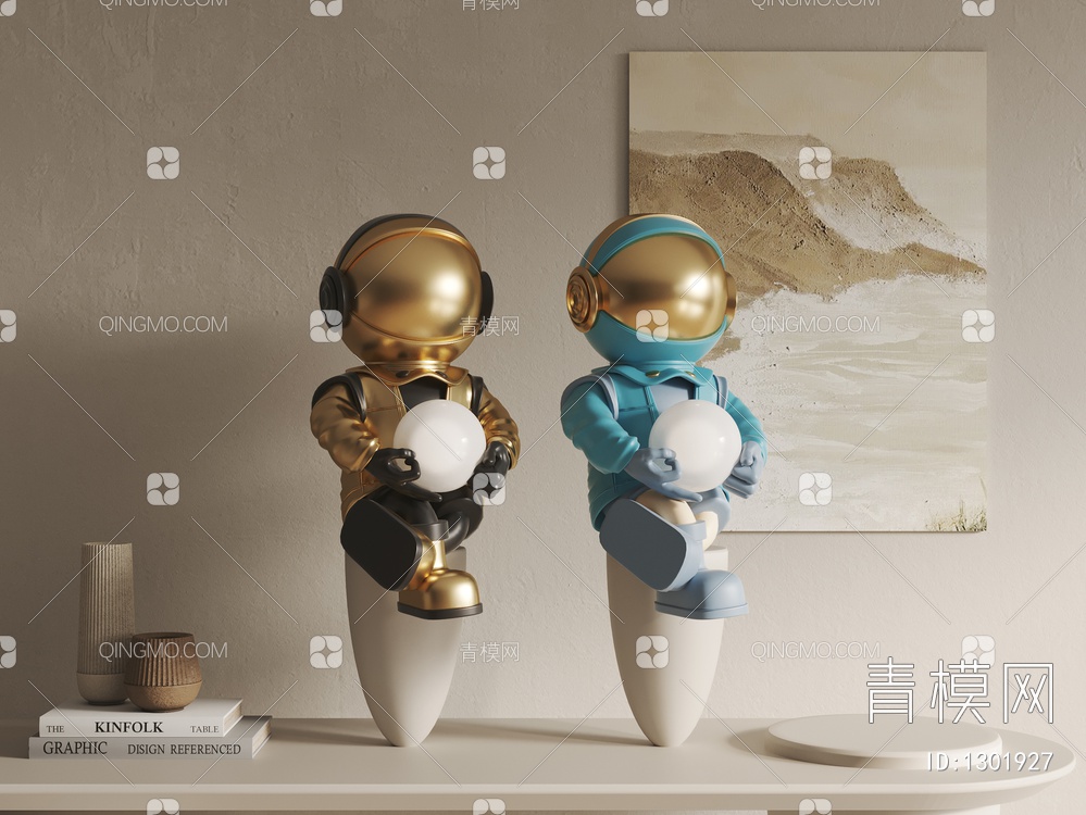 太空人雕塑 摆件3D模型下载【ID:1301927】
