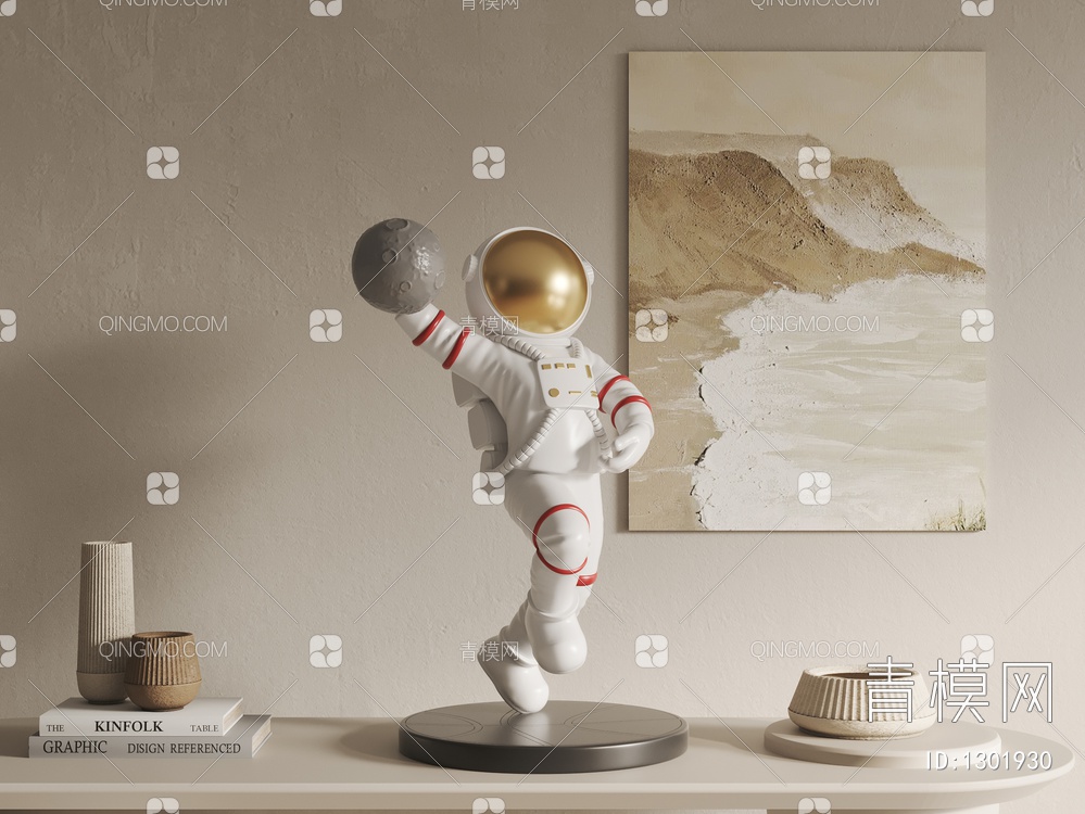 太空人雕塑 摆件3D模型下载【ID:1301930】