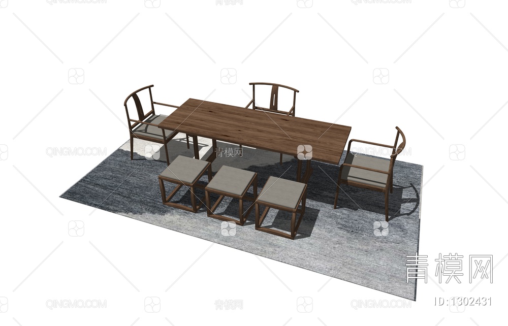 茶桌椅组合SU模型下载【ID:1302431】