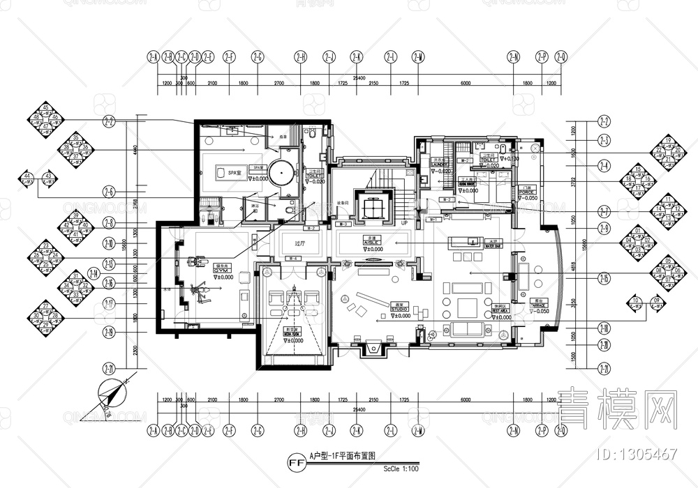 900㎡三层别墅样板房CAD施工图 家装 豪宅 别墅 大宅 洋房 样板房【ID:1305467】