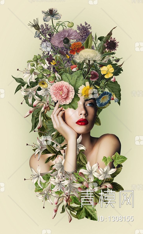 抽象人物与花装饰画贴图下载【ID:1308155】