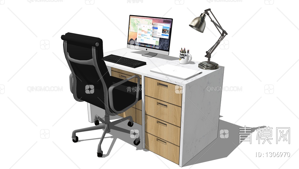 电脑桌椅SU模型下载【ID:1306970】