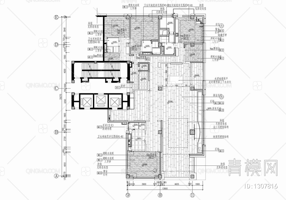 470㎡大平层豪宅样板间CAD施工图  家装 私宅 豪宅 大平层  样板房【ID:1307816】