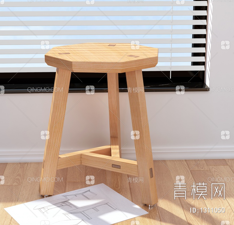 实木木凳3D模型下载【ID:1311050】