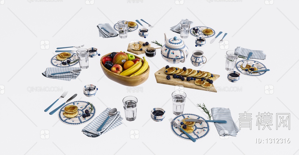 餐具食品组合3D模型下载【ID:1312316】
