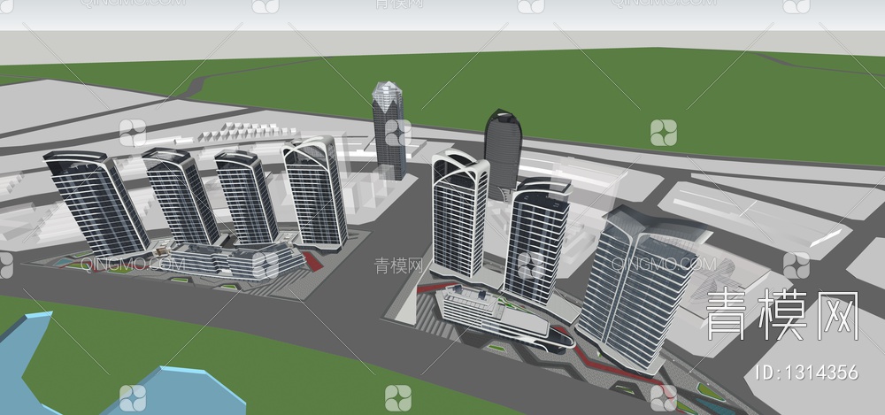 超精细商住办公综合体带参数带场景SU模型下载【ID:1314356】