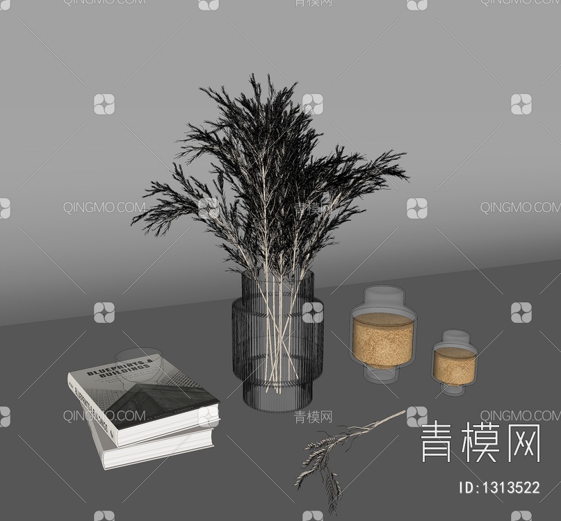 芦苇花瓶摆件,干花,饰品SU模型下载【ID:1313522】
