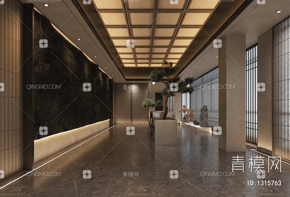 餐厅酒店大厅，大堂前台3D模型下载【ID:1315763】