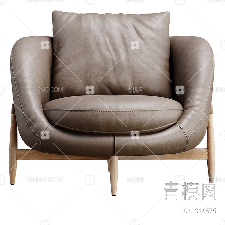皮革单人沙发3D模型下载【ID:1316675】